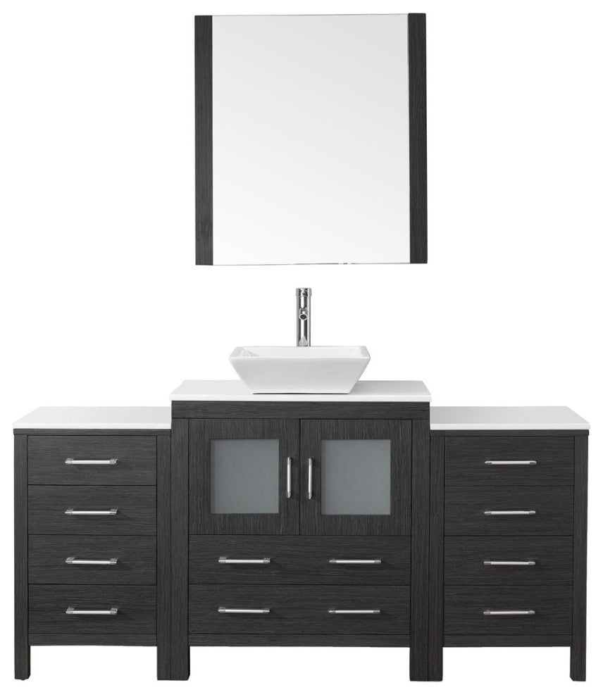 Dior 66" Single Bathroom Vanity, Zebra Gray, White Engineered Stone