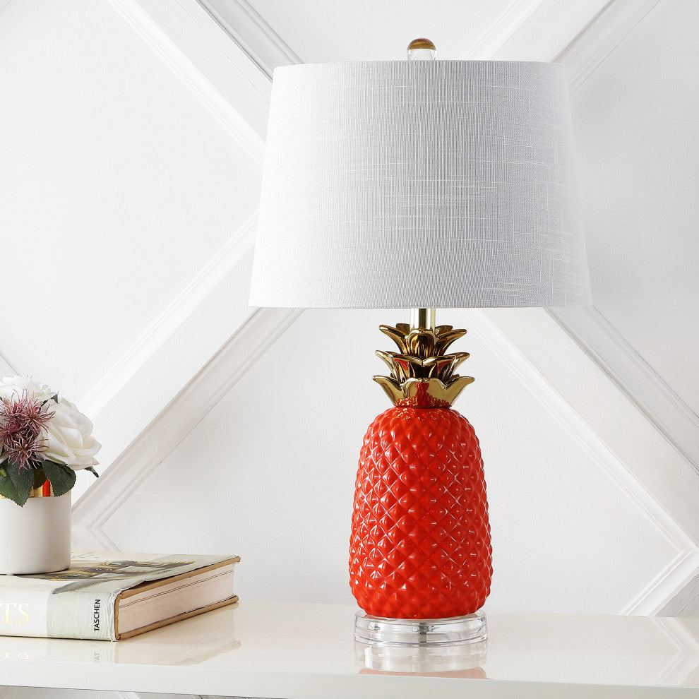 Pineapple 23'' Classic Vintage Ceramic LED Table Lamp, Orange