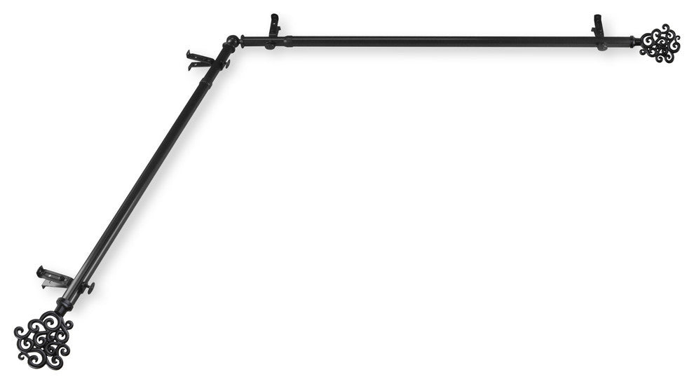 Fabritio 13/16 inch Corner Window Curtain Rod, Black, 28-48"