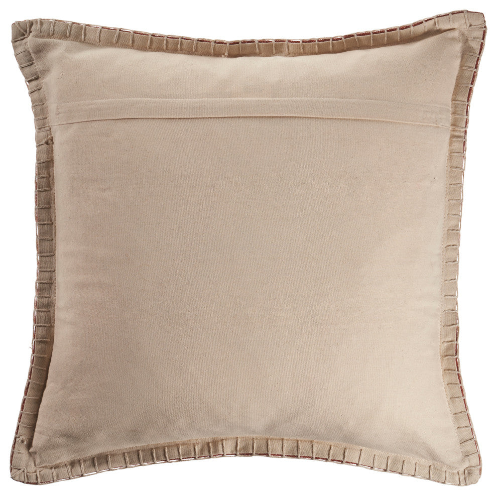 Ox Bay Handwoven Clay Bordered Organic Cotton Pillow Cover, 24"x24"