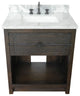 30" Single Vanity, Brown Ash, White Carrara Top, Rectangle Sink