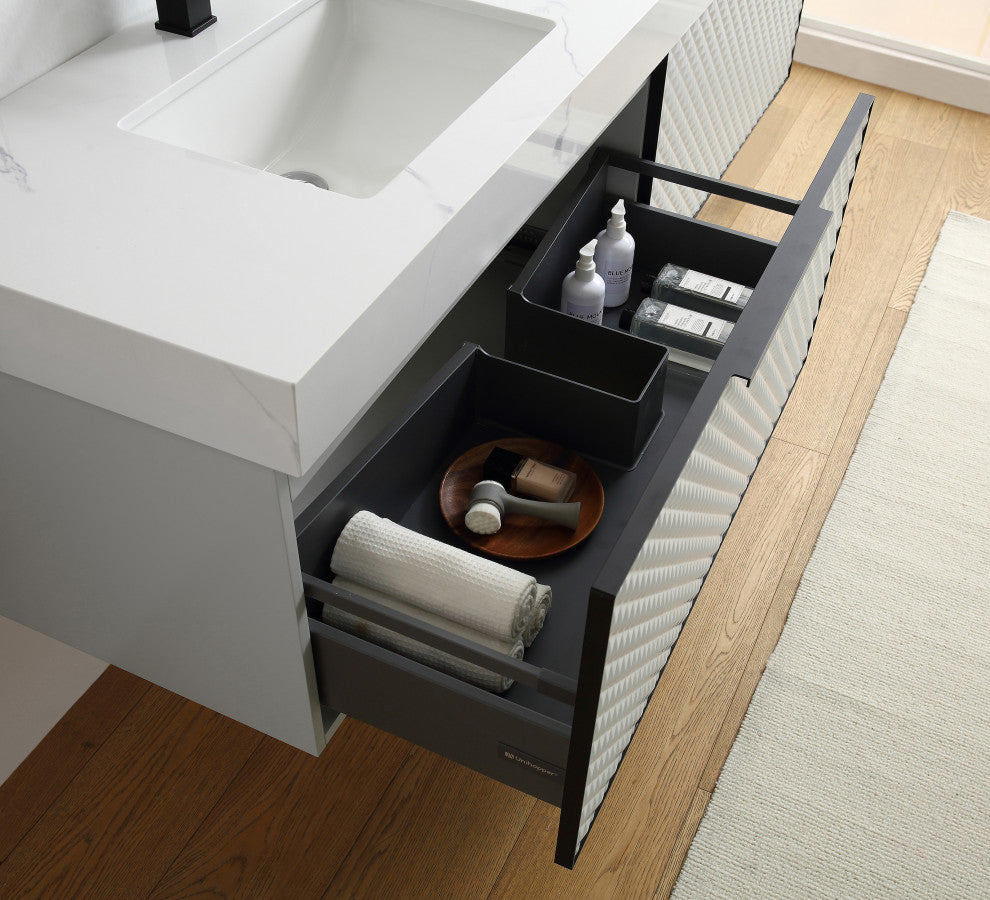 Manarola with Thick Quartz Wall Mount Vanity, Silver Gray, 72"