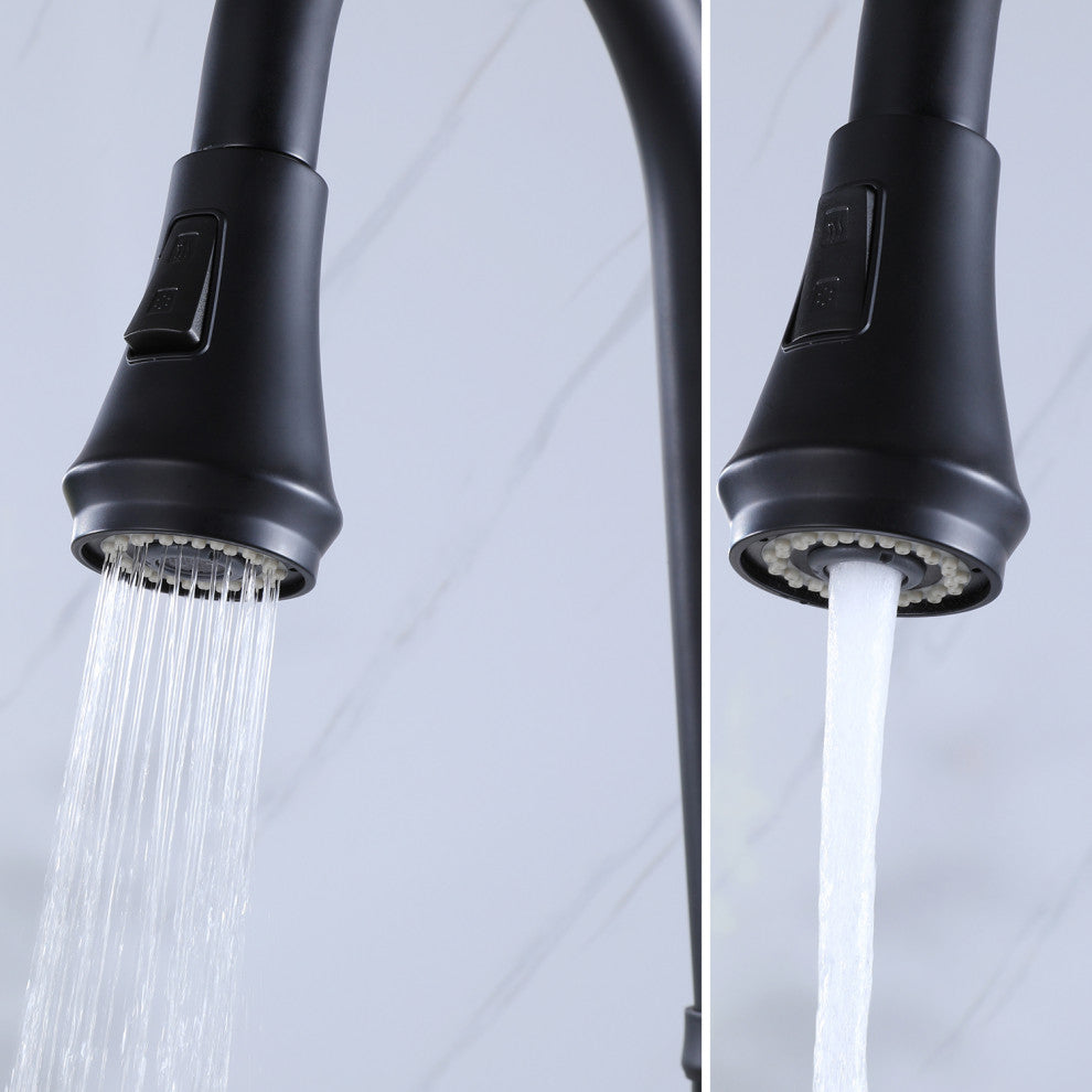 Pull Out Single Handle Two Function Deck Mounted Kitchen Faucet, Matte Black