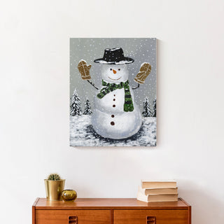 Wintery Snowman 16x20 Canvas Wall Art