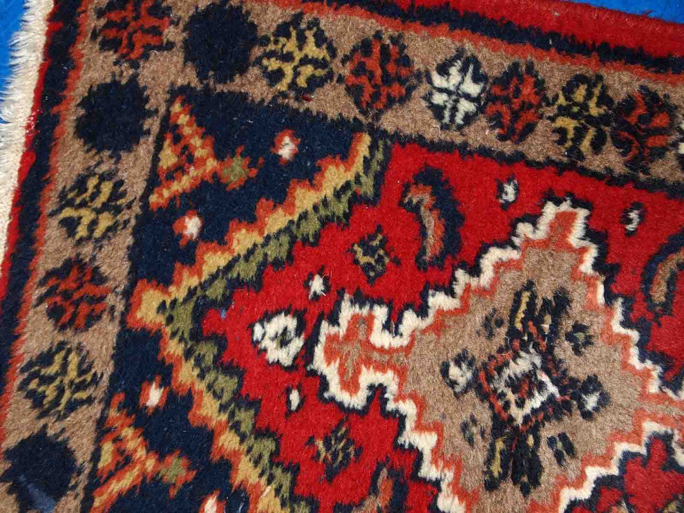 Handmade vintage Persian Hamadan rug 1.4' x 1.9' (42cm x 60cm) 1970s