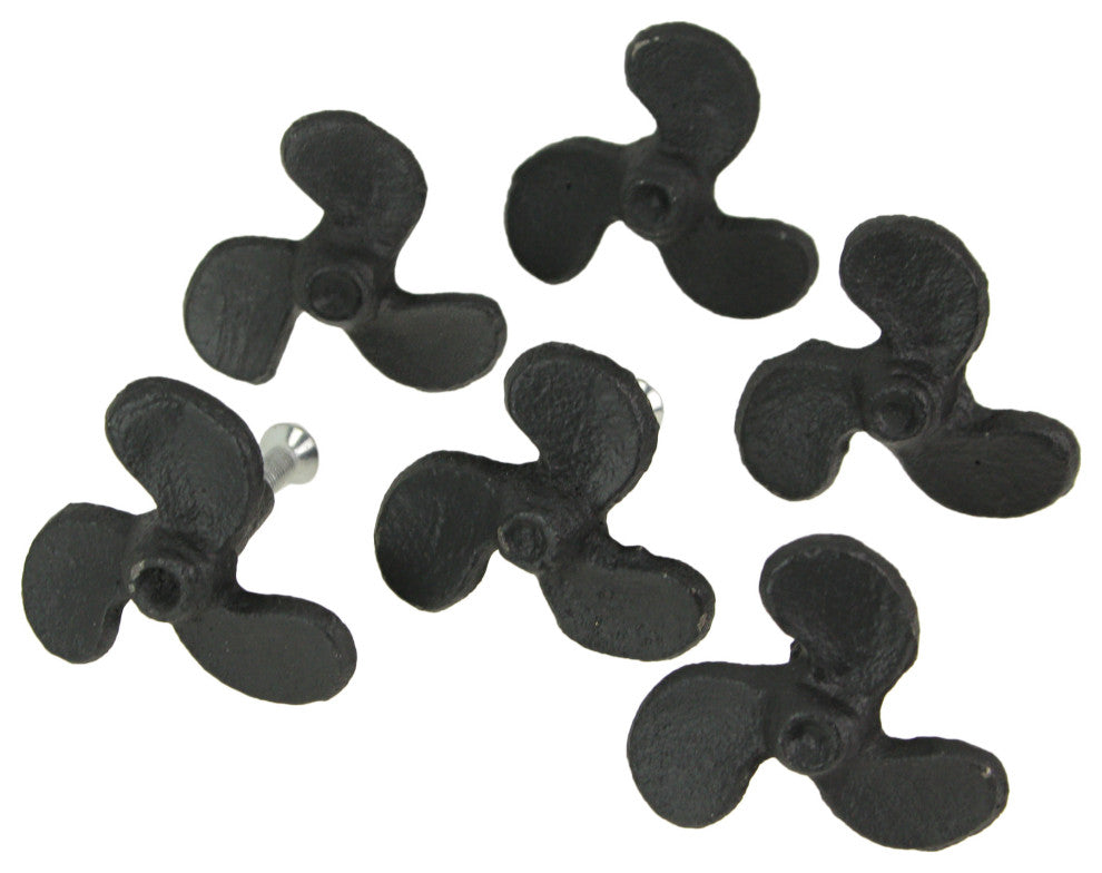 Set of 6 Black Cast Iron Boat Propeller Cabinet Knob Nautical Drawer Pull Decor
