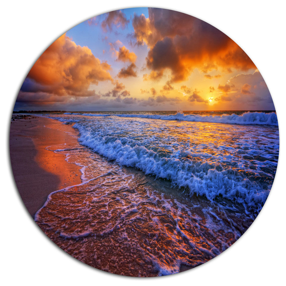Beautiful Waves Under Cloudy Sky, Seashore Art Round Wall Art, 11"