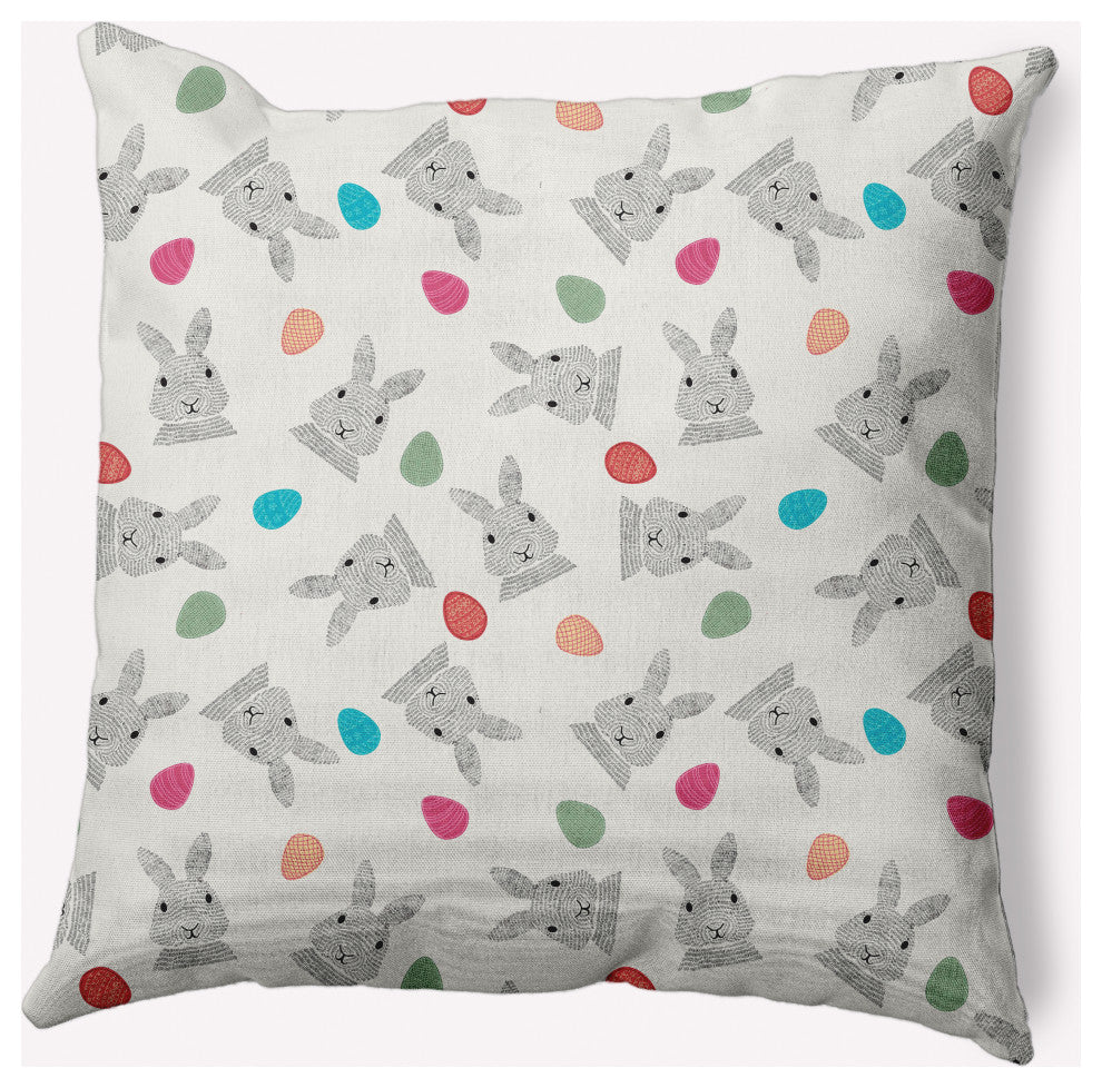 Bunnies and Eggs Easter Decorative Throw Pillow, Whisper White, 18x18"