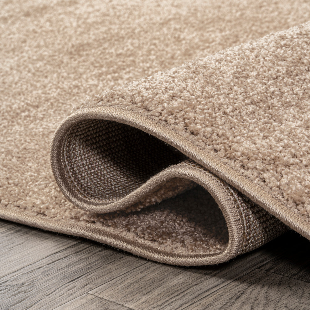 Haze Solid Low-Pile Runner Rug, Beige, 3 X 5 Oval
