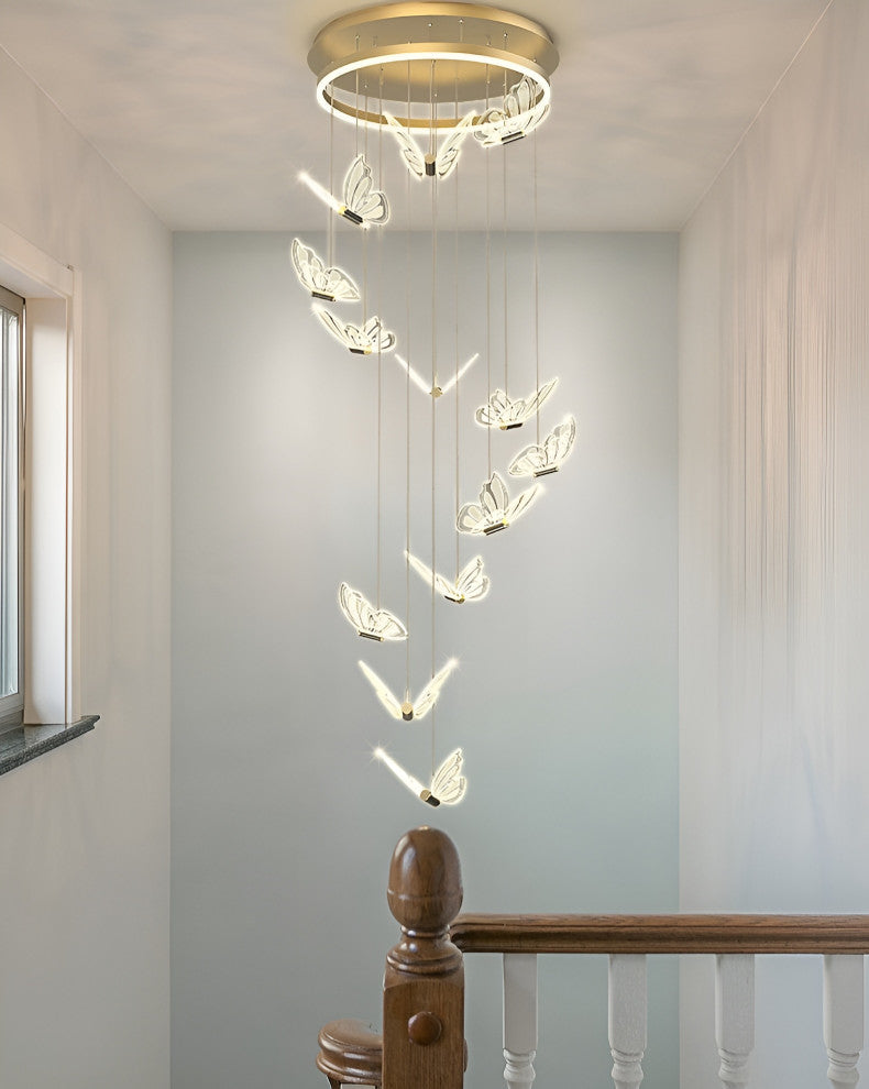Camogli | Beautiful LED Chandelier with Hanging Butterflies, 13 Heads, Warm Light