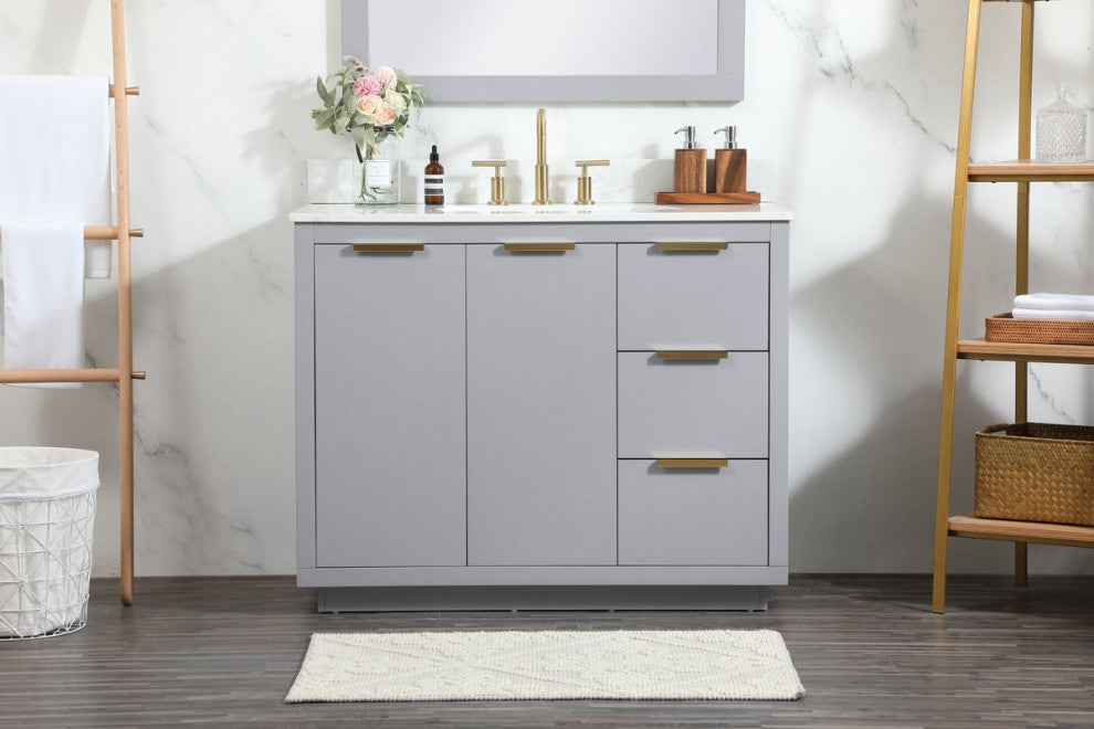 42" Single Bathroom Vanity, Gray, With Backsplash