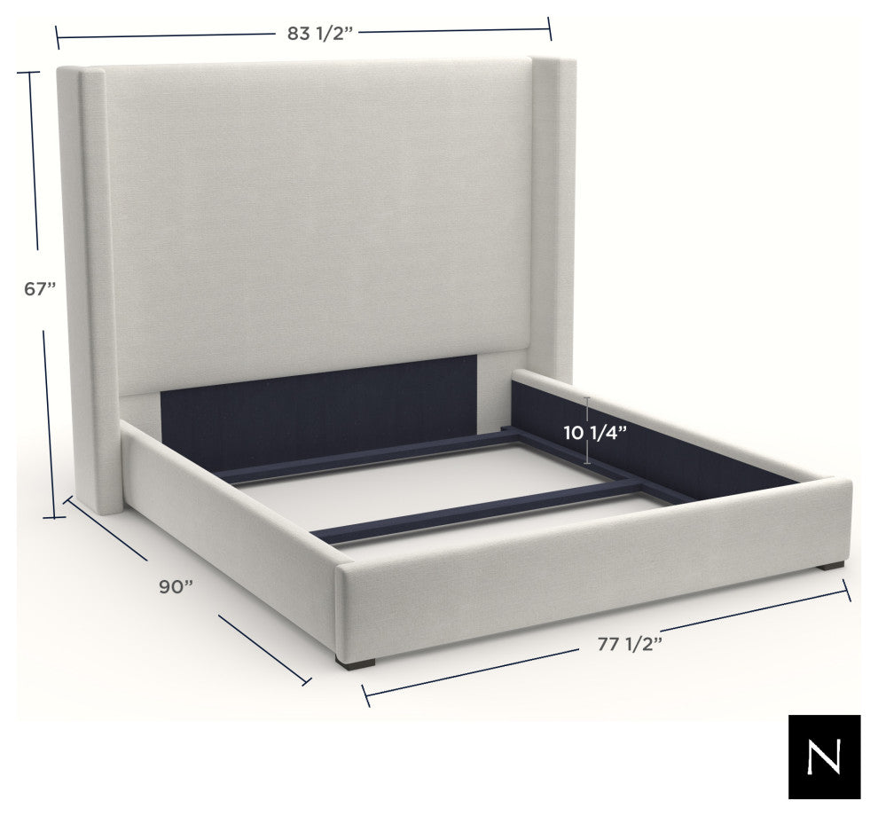 Nativa Interiors Aylet Box Tufted Bed, Flax, California King, Medium Headboard