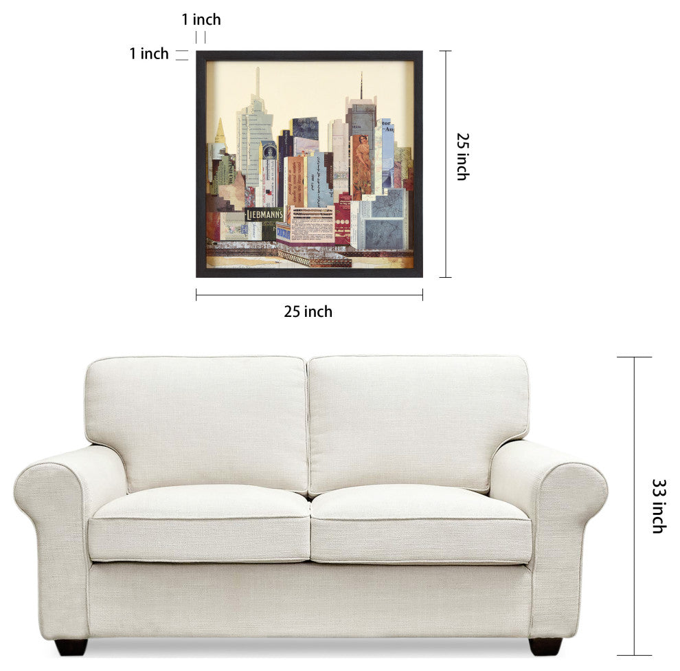 New York City B Skyline Dimensional Collage Framed Wall Art Under Glass Art