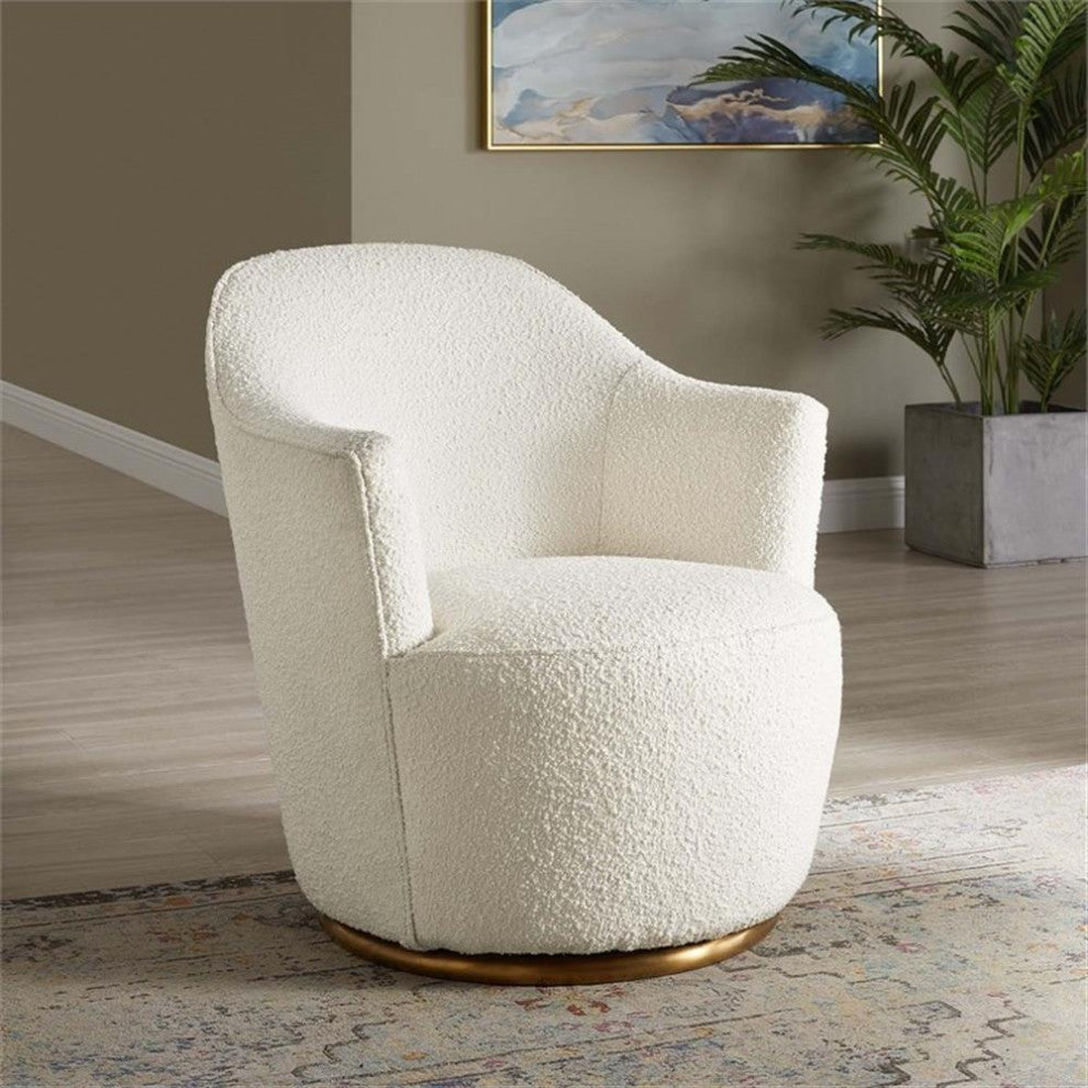 Nora Boucle Upholstered Swivel Chair, White