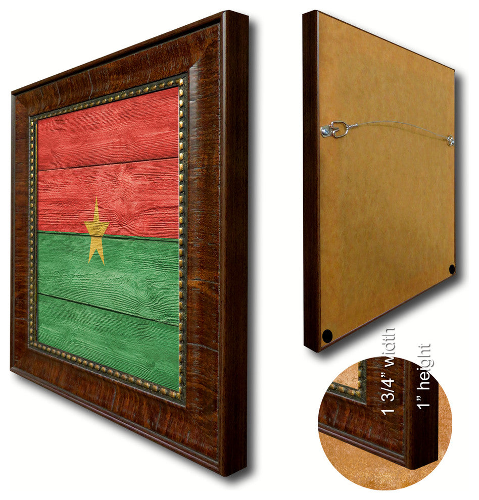 Burkina Faso Country Textured Flag Print With Brown Gold Frame, 19"X27"