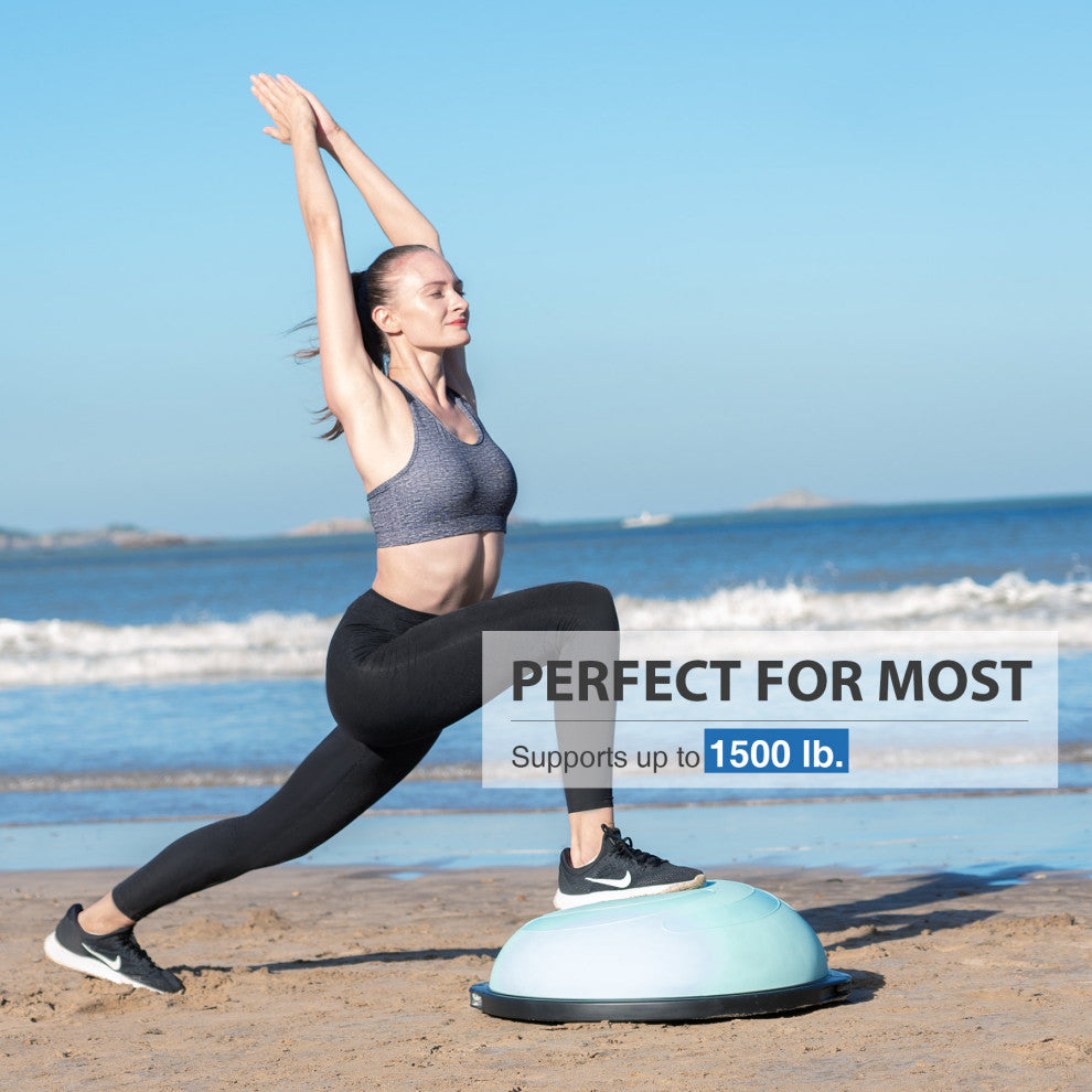 Balance Board Half Yoga Ball, Wobble Board With 2 Resistance Bands, Pump, Green