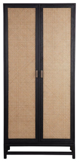Khloe 78-inchTall Exotic Wood and Rattan 2-Door Cabinet, Black