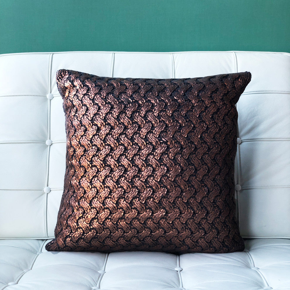Pillow Decor, Hygge Metallic Copper Knit Pillow