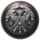 Regal Crest Wood Knob, Antique Brass, Dark Walnut Wood Finish, Brilliant Pewter
