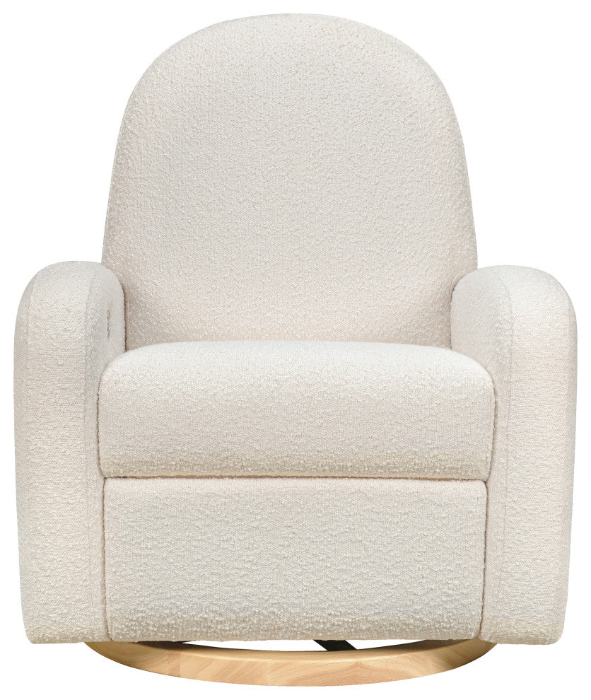Nami Electronic Recliner and Swivel Glider Recliner, Boucle With USB port, Ivory Boucle With Light Wood Base