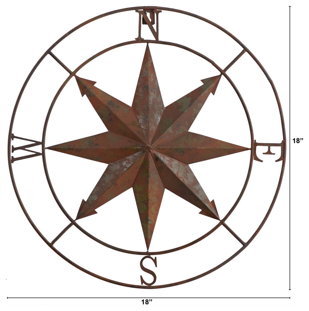 18" Rustic Nautical Metal Compass Wall Art Decor