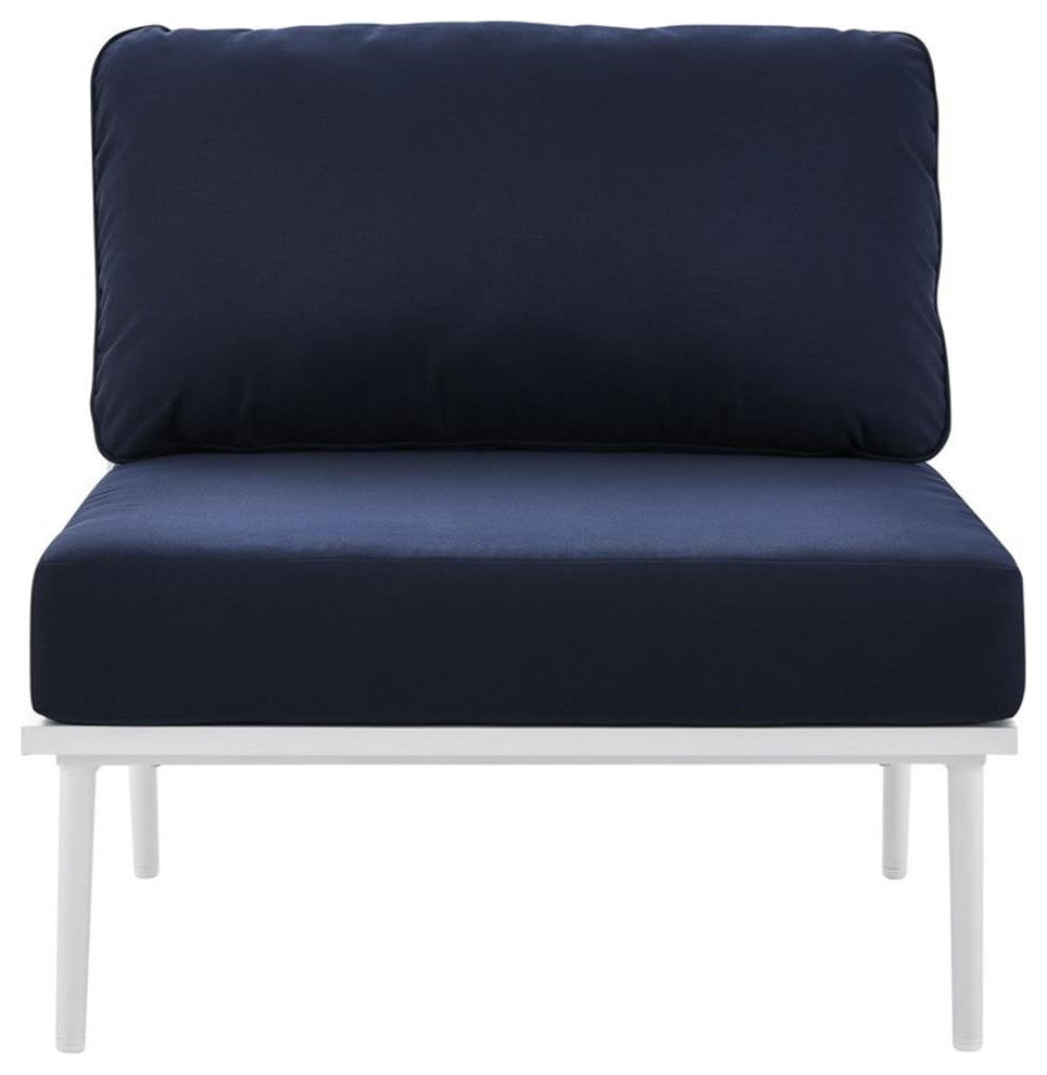 Stance Outdoor Patio Aluminum Armless Chair, White Navy