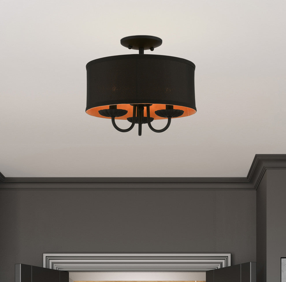 Livex Lighting 3 Light Black Semi-Flush Mount
