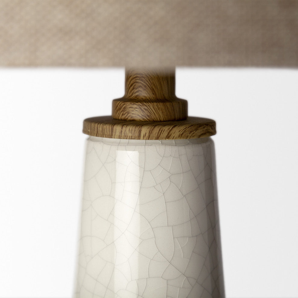 White Crackle and Natural Ceramic Table or Desk Lamp