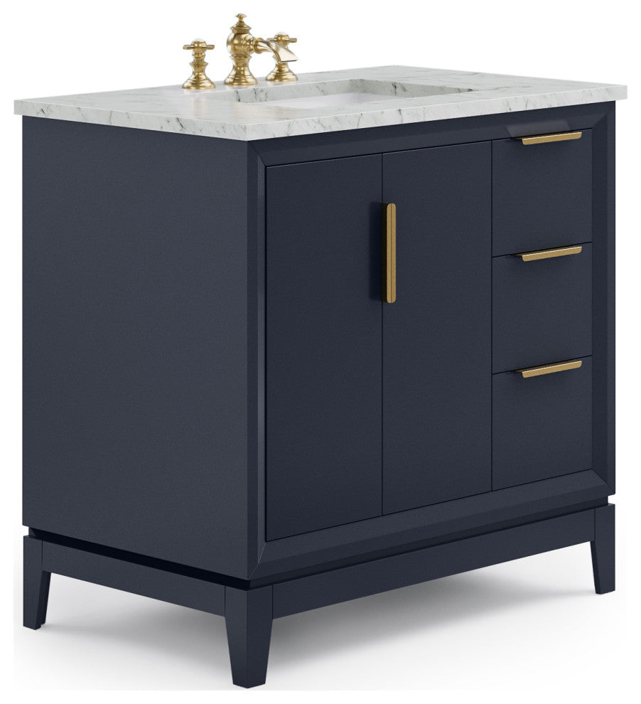 Elizabeth 36" Single Sink Carrara White Marble Vanity, Monarch Blue