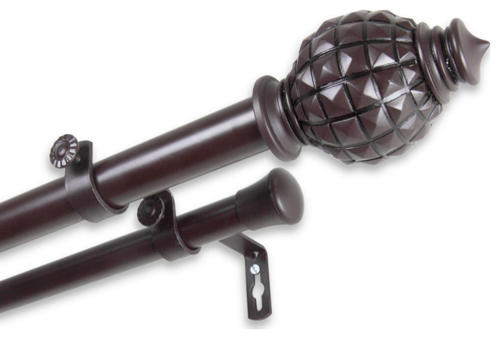 Nova 1" Double Curtain Rod, Mahogany, 120-170"