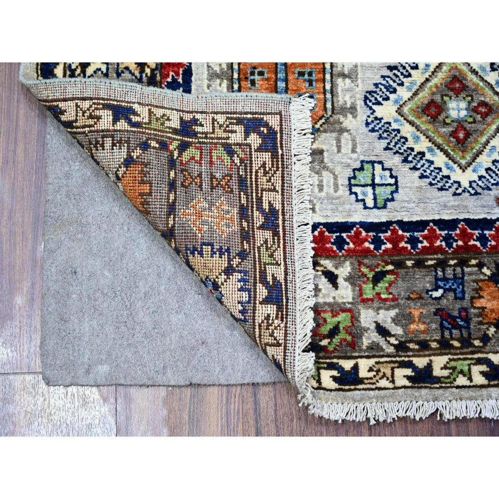 Chrome Gray Hand Knotted Wool Afghan Ersari Geometric Gul Rug 3'11"x5'11"