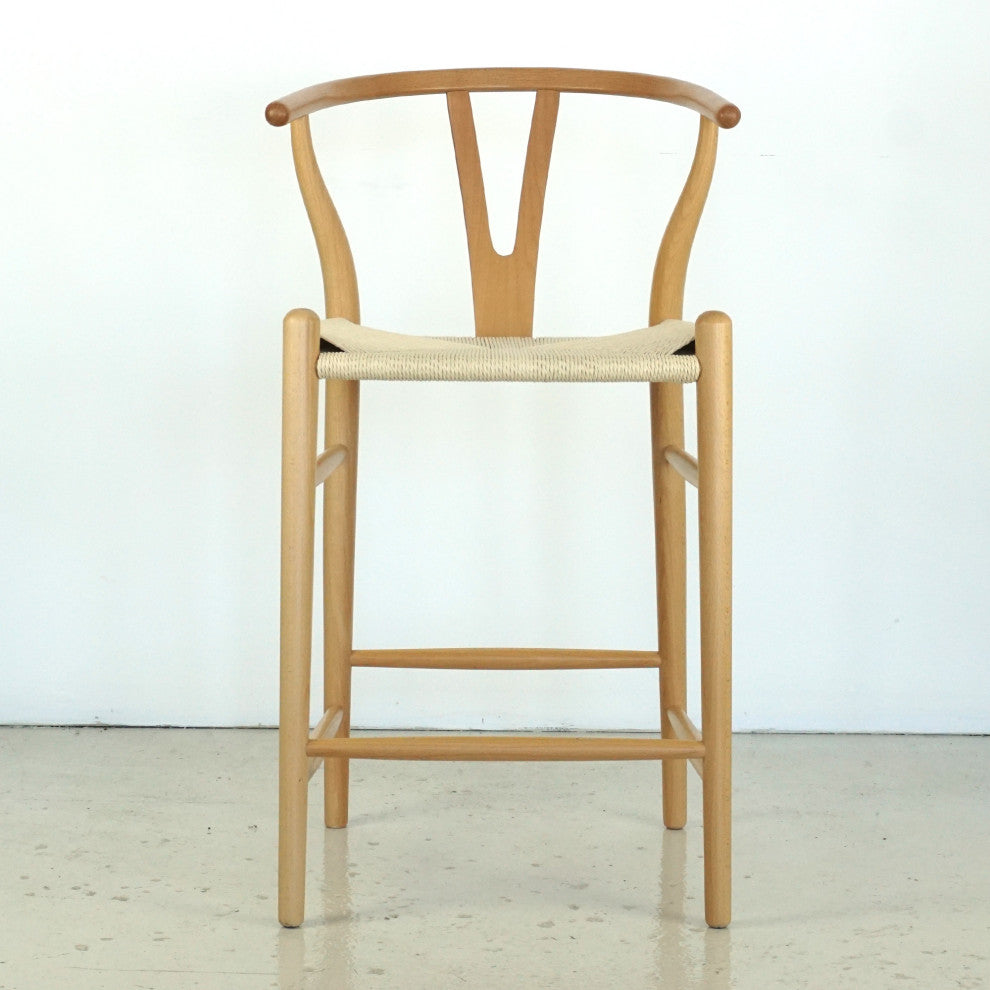 Elite Living (Single) Wishbone Solid Wood Y-Arm Counter Stool, Natural/Natural
