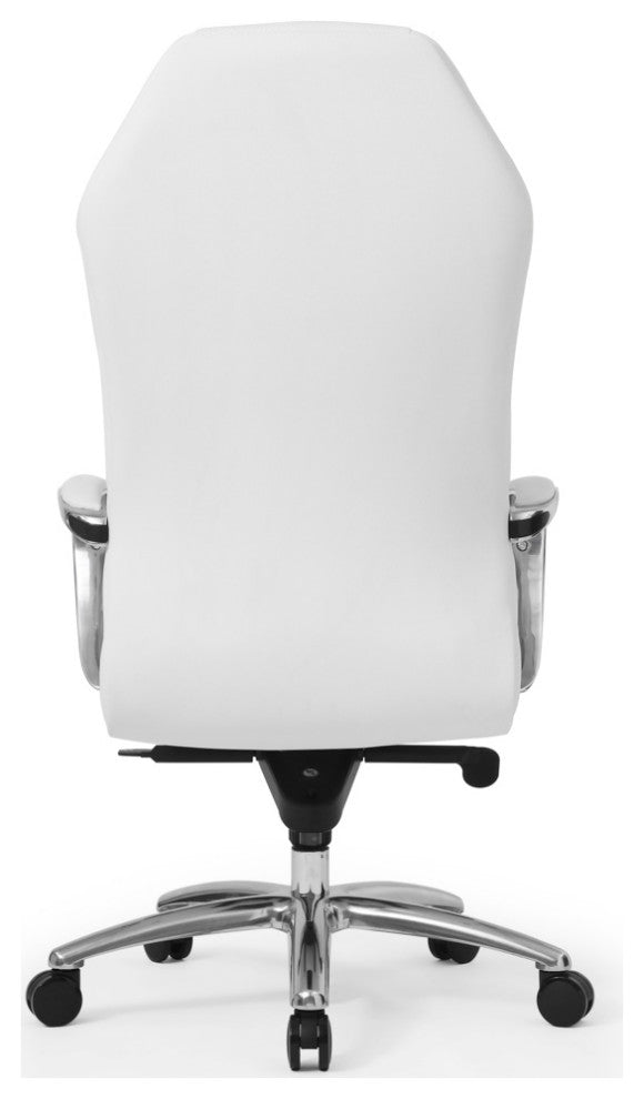 Modern Ergonomic Sterling Leather Executive Chair with Aluminum Base, White