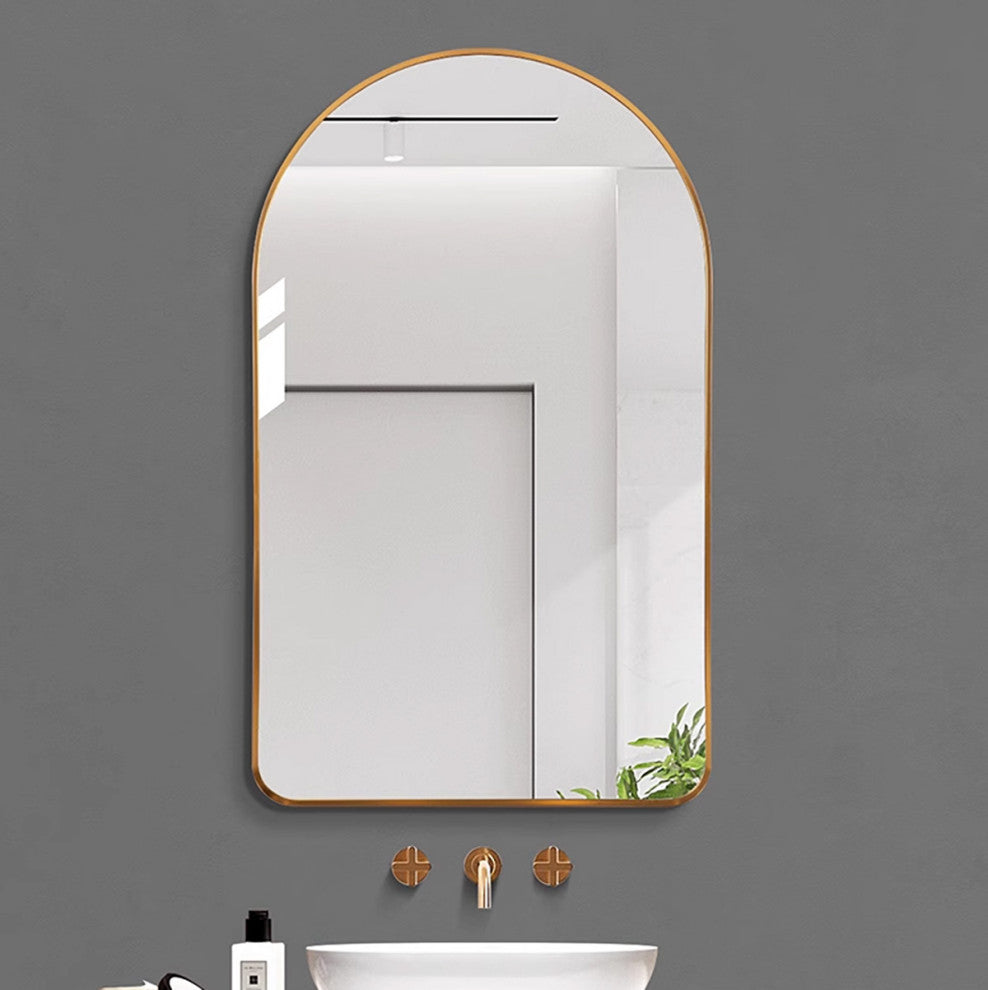 Rita Arch Metal Framed Wall Bathroom Vanity Mirror, Gold, 19.6" X 31.5"