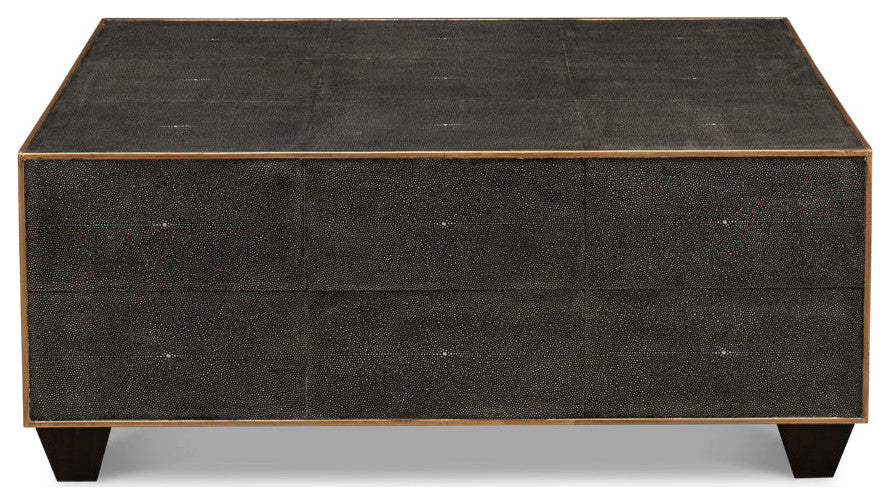 Gray Leather Shagreen Cocktail Coffee Table Rectangle