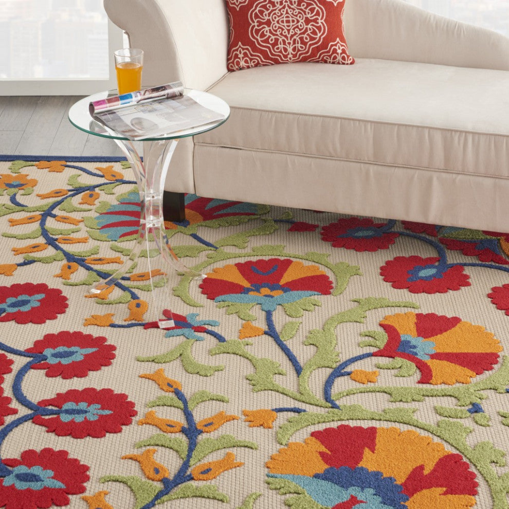 7 x 10' Red and Multicolor Indoor Outdoor Area Rug