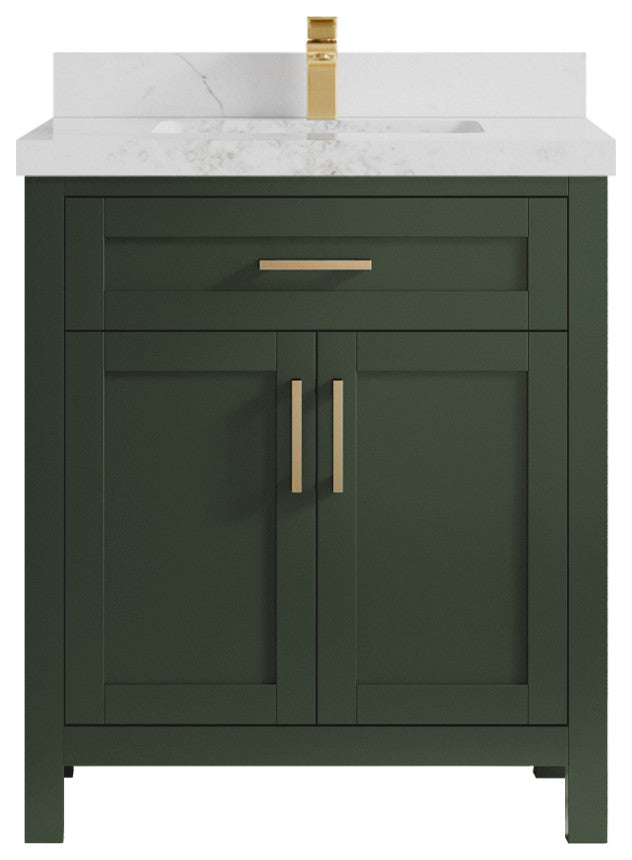 Cambridge 30 Single Sink Bath Vanity in Pewter Green 2" Calacatta Nuvo