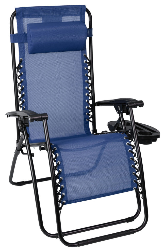 Adjustable Folding Mesh Zero Gravity Reclining Lounge Chair, Set of 2, Navy