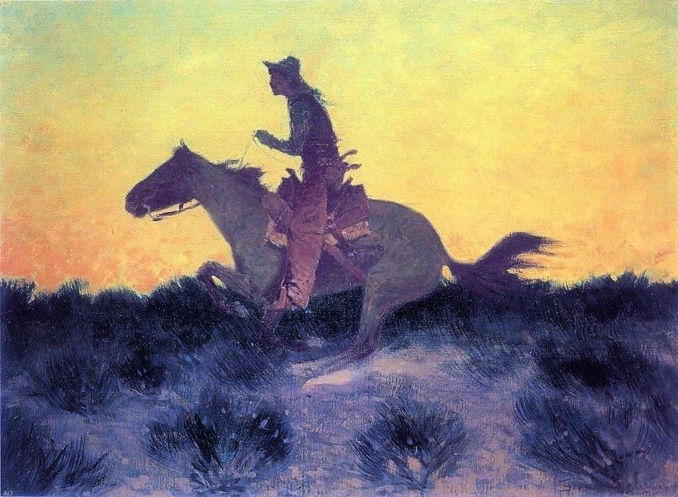 Frederic Remington Against the Sunset, 21"x28" Gallery Wrapped Canvas Print