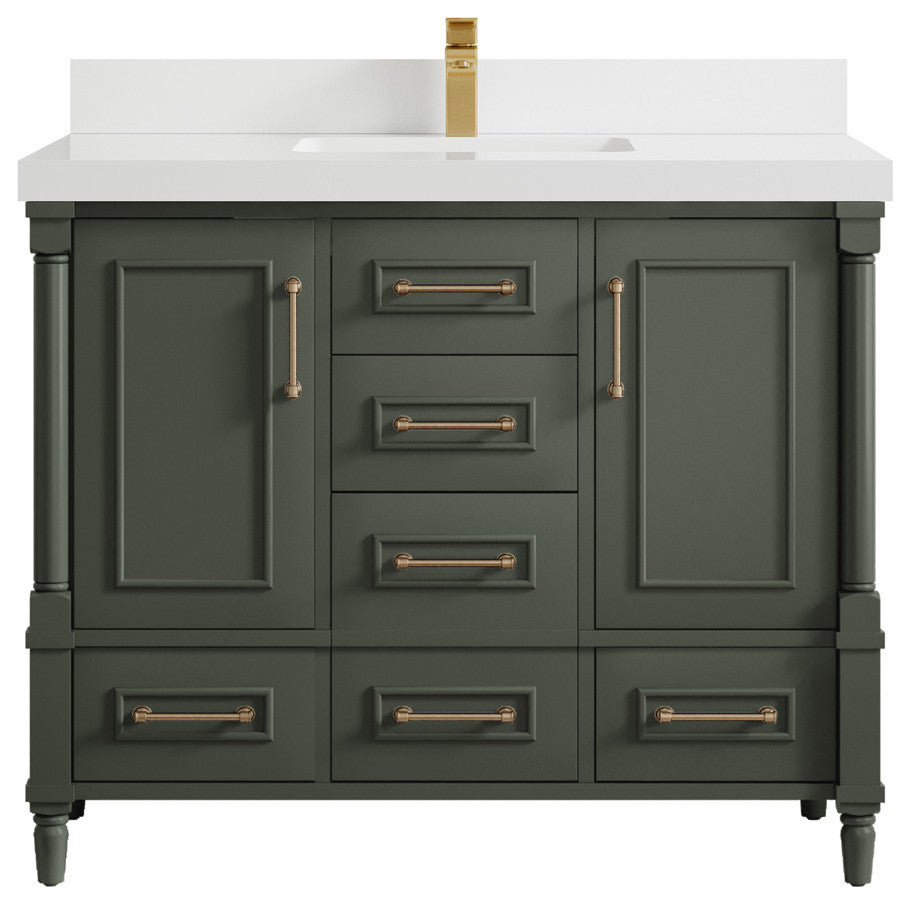 Aberdeen 42 Single Sink Bath Vanity in Pewter Green 2" White Quartz