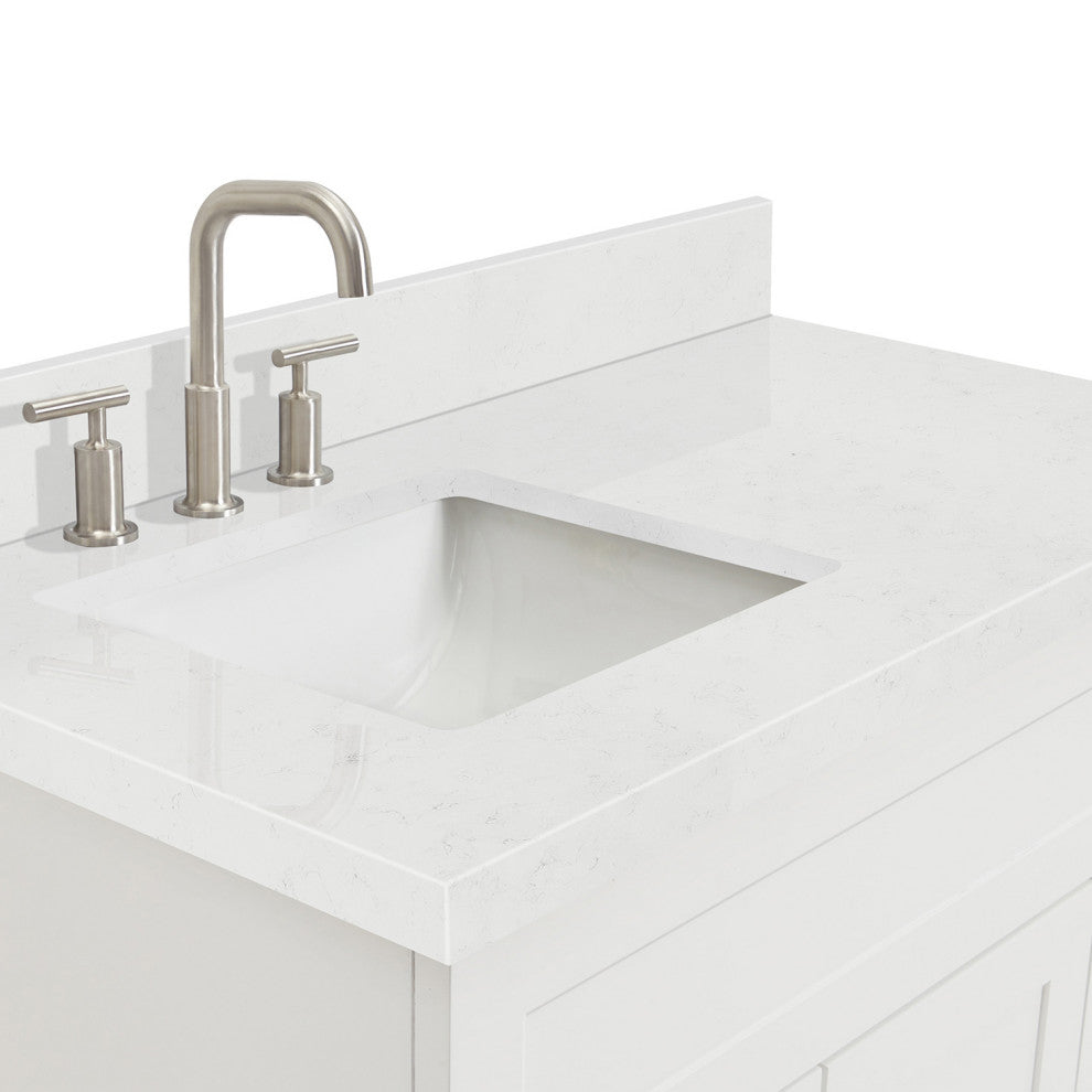 Ariel Hamlet 36" Single Left Rectangle Sink Bathroom Vanity, Carrara Quartz