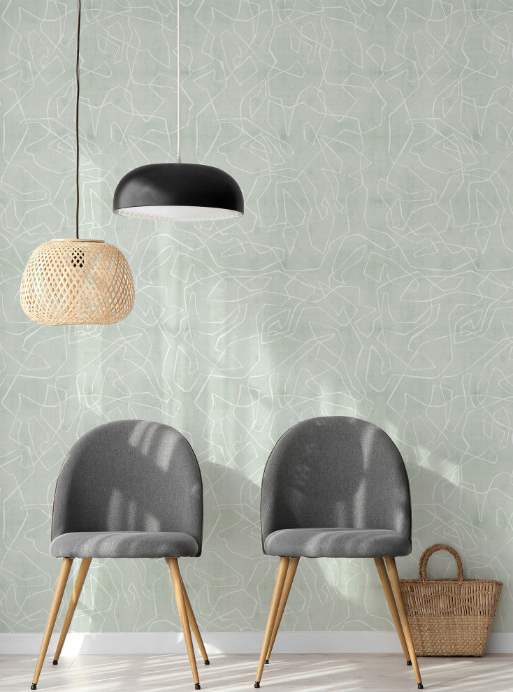 Entangled Lines Textured Look Background Peel and Stick Vinyl Wallpaper, Sage, 24"x108"