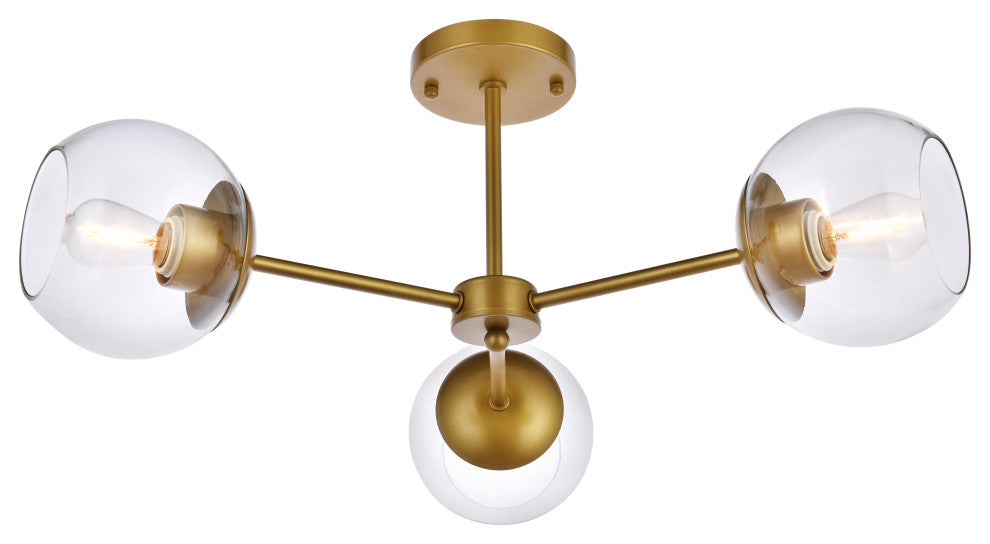 Brooke 26" Flush Mount, Brass With Clear Shade