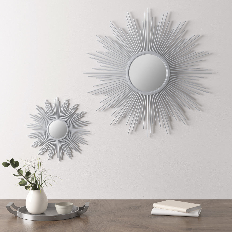 Madison Park Fiore Sunburst Wall Decor Mirror 29.5"D, Silver, Large