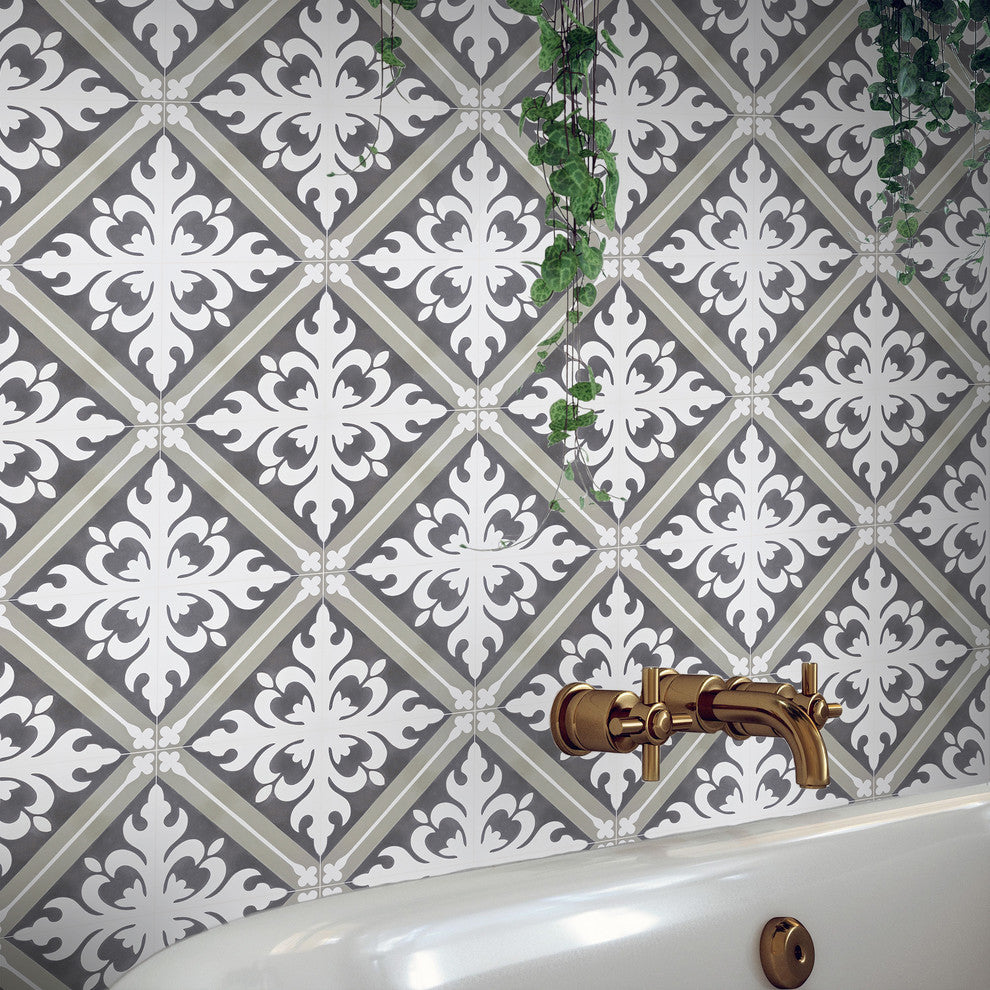 Malta Handmade Cement Tile, Warm Gray/Dark Brown, Sample