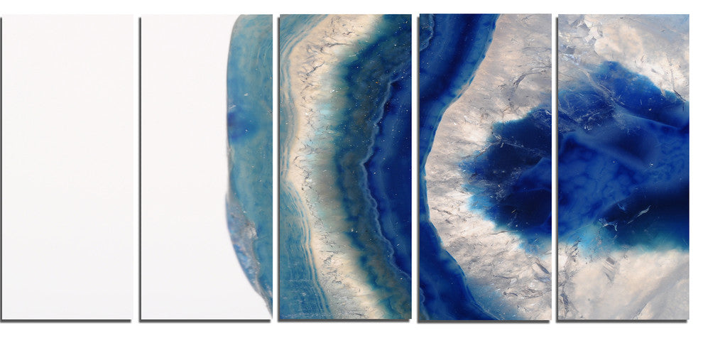 Macro of Blue Agate Stone, Abstract Canvas Wall Art Print, 60"x28", 5 Panels
