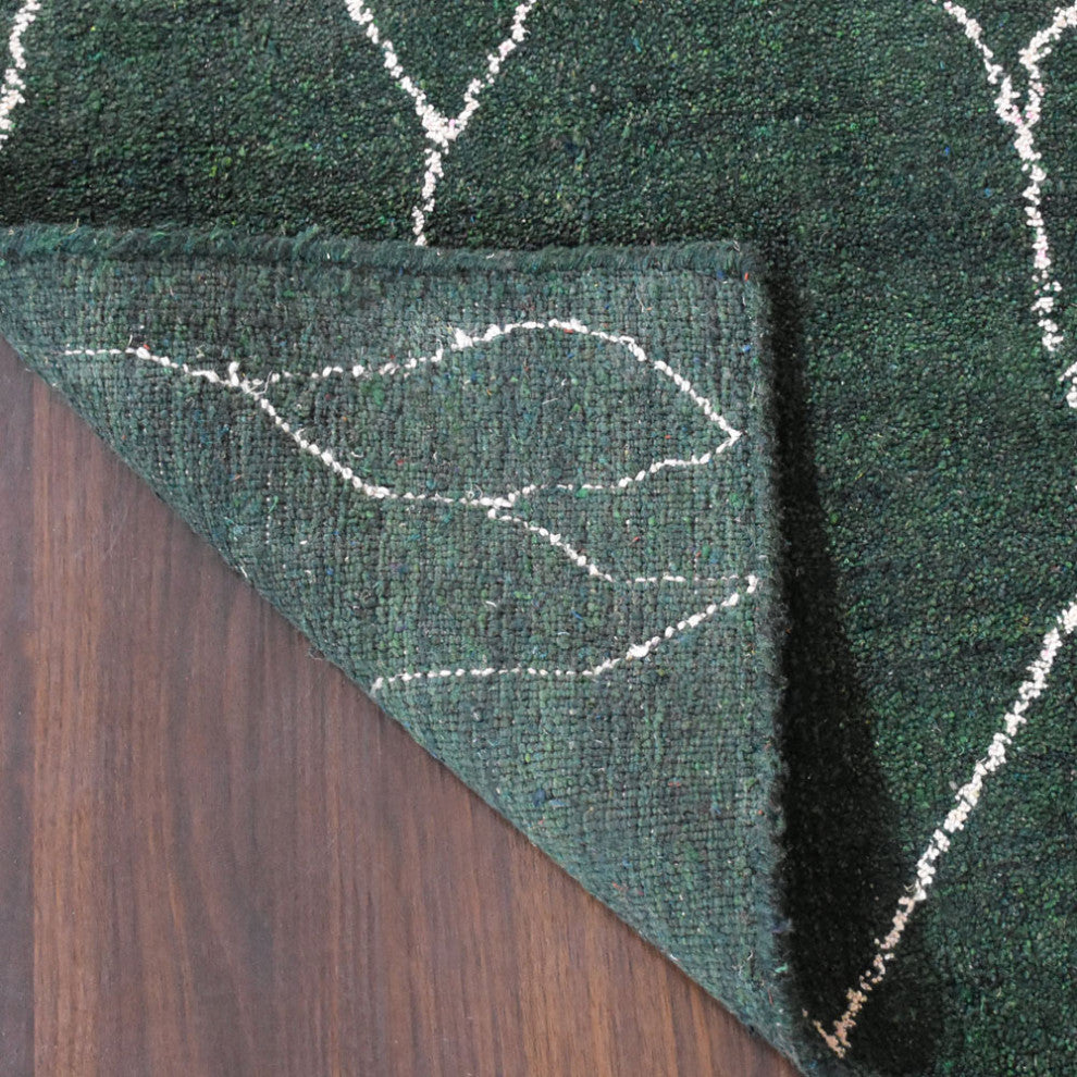 HAND KNOTTED LOOM SILK AREA RUGS-6'x9',Rectangle,Dark Green White,Contemporary