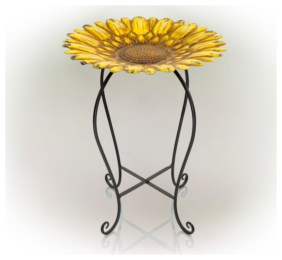 Embossed Metal Sunflower Birdbath