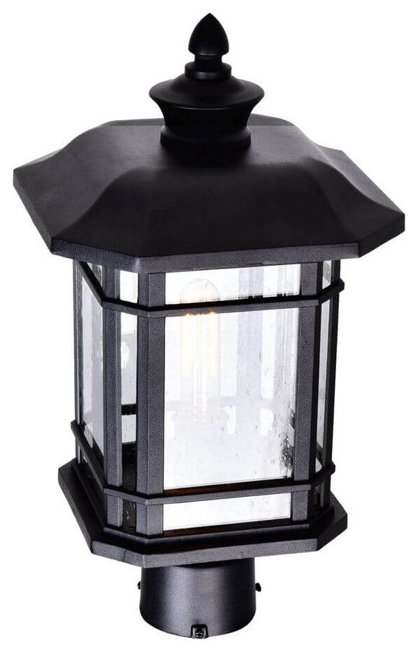 1 Light 18" Tall Outdoor Post Lantern, Black With Water Glass