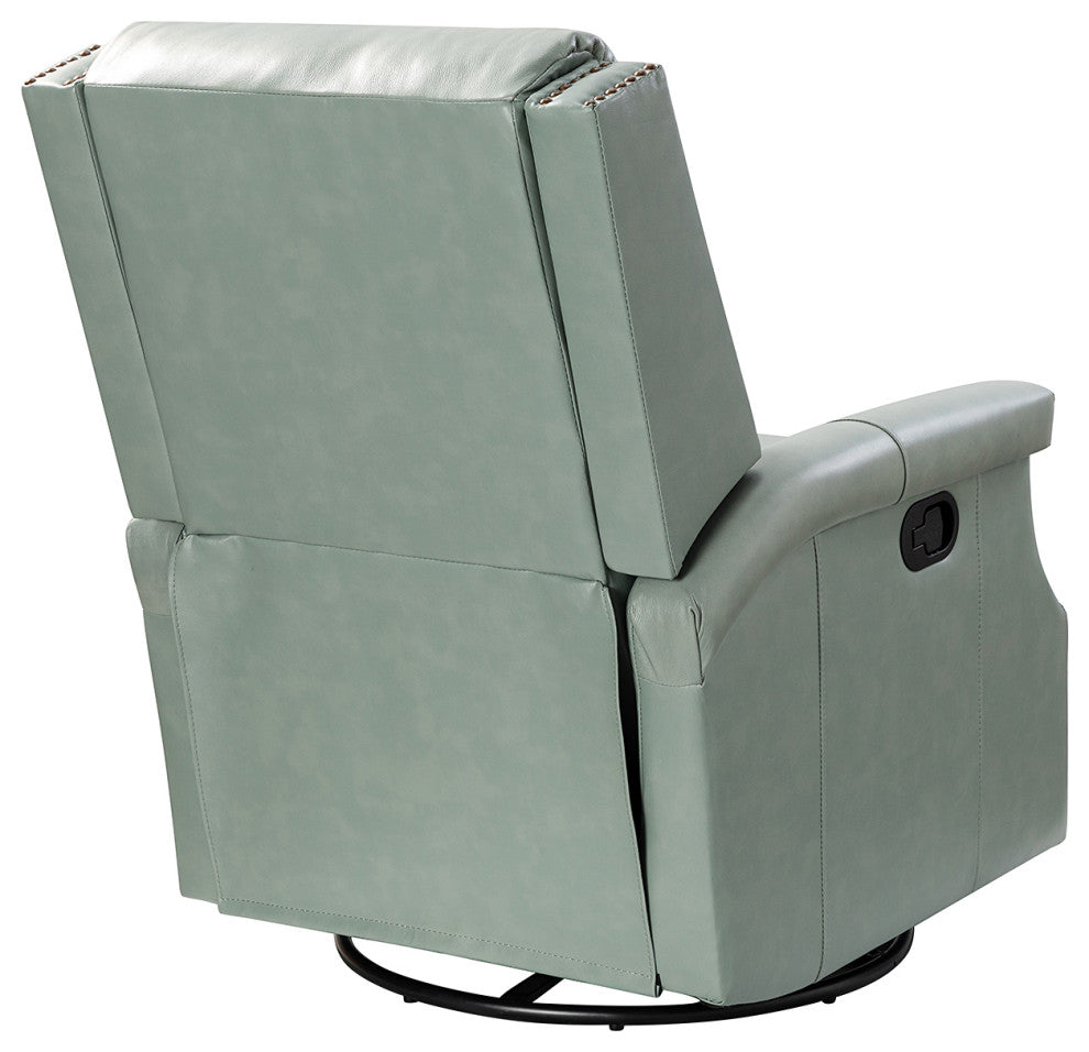Genuine Leather Swivel Rocker Recliner, Sage